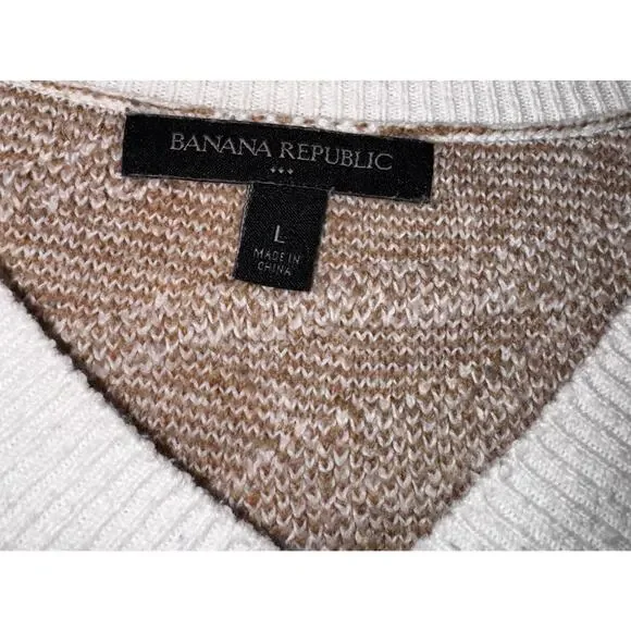 Banana Republic Factory Animal Print Sweater Large Tan Cream Zebra V-Neck - Picture 4 of 5